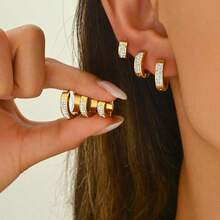 3 Pairs Minimalist 18K Gold Plated Hoop Earrings, Elegant & Fashionable Jewelry - Gold - View 5