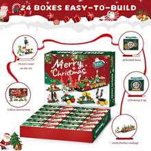 24 set di calendario per il conto alla rovescia di Natale, scatola cieca, blocchi da costruzione da strappare a mano, puzzle fai da te, bambola di Natale, trenino giocattolo a sorpresa, decorazione festiva per bambini per l'Avvento, materiale  e design dettagliato - Rosso - Visualizzare 8