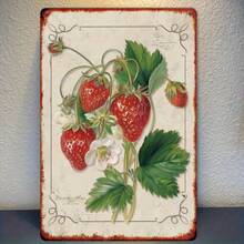 [Retro Appeal] Vintage Strawberry And Floral Metal Tin Sign - Rustic Wall Art For Kitchen, Pantry, Bedroom, Or Garden Decor, 8x12 Inches, Garden Decoration | Rustic Decor | Detailed Illustration, Kitchen Wall Decor, 2D, Perfect For Room Decor - Multicolor - View 1