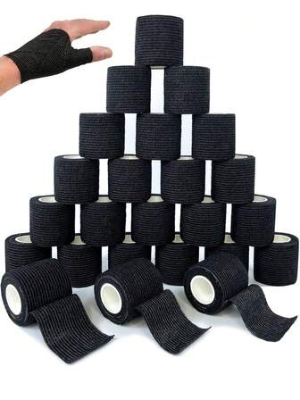 9 Rolls Black Elastic Bandage, Breathable Soft Non-Woven Fabric Self-Adhesive Bandage, Suitable For Football, Basketball, Fitness, Weightlifting, Boxing, For Wrist, Ankle, Finger And Other Joints Compression