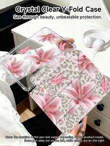 Leopard Lily Flower Pattern Protective Case, Suitable For IPad Air 8(M4) 2026 (11-Inch), Air 8(M4) 2026 (13-Inch), 10th Gen, 10.2/Mini6/Mini7/9.7 Inch, Galaxy Tab A9 Plus. 3+Y Foldable Anti-Bending, Silicone Reinforced Corners, Auto Wake/Sleep, Built-In Pencil Slot, Multi-Angle Foldable Stand - Perfect Daily Protection, Halloween Gift, Fashionable Minimalist Pattern. - Multicolor - View 4