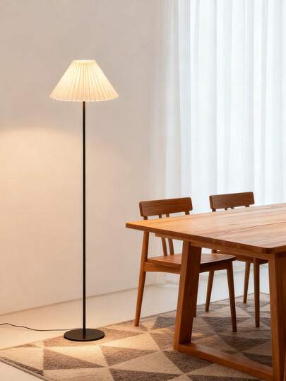 1pc Minimal Vloer Lamp USB Plug, Wit Pleated Lampshade Moderne Living Room, Bedroom, Desk, Bedside, Vintage, Warm Light, Sc inavian view 7