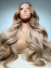 Ombre Blonde Body Wave Human Hair Wig With Dark Root Pre Plucked With Natural Hairline 180 Density 13x4 HD Transparent Lace Frontal Wig Human Hair Free Parting Ombre Blonde Water Wave Glueless Wigs For Daily Party Use - 根植與漸變 - 查看 6