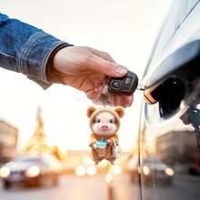 Cute Cartoon Style Pig Shaped Pendant, Overall Soft And Lively: - The Little Pig Wears A Brown Hooded Outfit With Ears, Round Eyes Paired With A Pink Piggy Nose, The Fluffy Texture Looks Especially Soft. - Multicolor - View 4