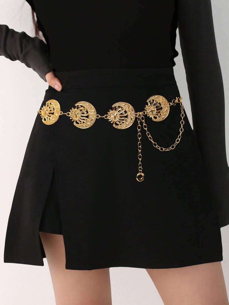 Bohemian Waist Chain Accessories, Moon & Star Metal Chain Waist Belt, Unique Personalized Sun Waist Chain, Versatile - Multicolor - View 1