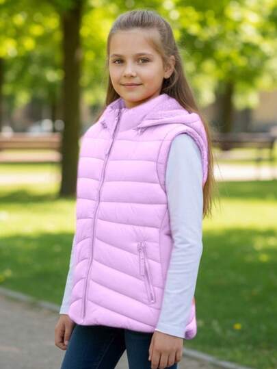  Little Big City Chaleco acolchado para niña con capucha, moda infantil moderna y cómoda para invierno o entretiempo, ideal para regalar, prenda ligera tipo puffer casual urbana, ropa juvenil versátil para escuela, paseos o uso diario, disponible en varios colores de temporada