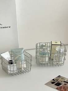 不锈钢方形金属收纳篮，家用桌面杂物收纳篮，化妆品整理篮，置物架收纳篮，桌面铅笔收纳篮，浴室收纳篮，多功能收纳篮，母亲节礼物，置物架收纳篮