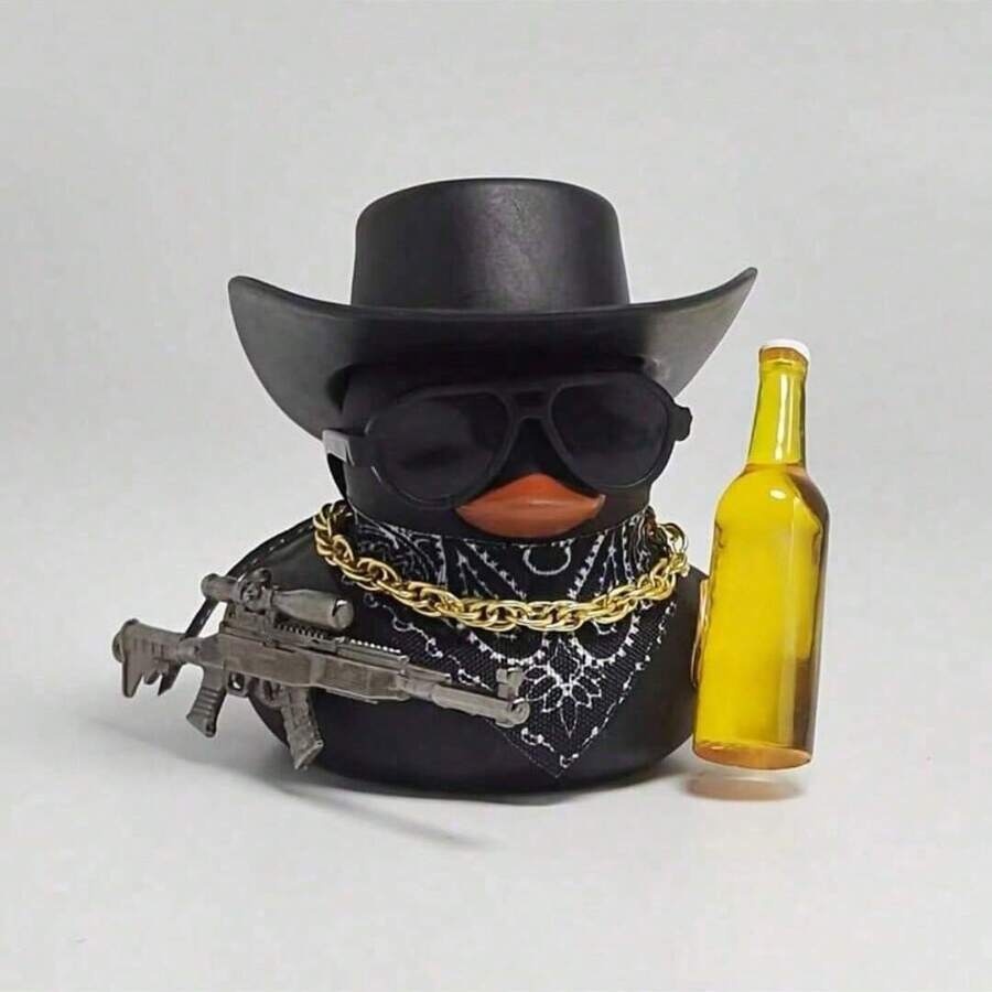 1pc Cute Beer Duck Design Car Decor Set, Vintage Style Cool Black Duck Statue Ornament, Collectible Small Figurine, Suitable For Car Dashboard/Motorcycle/Bicycle Decoration | Adorable Car Interior & Exterior Accessory