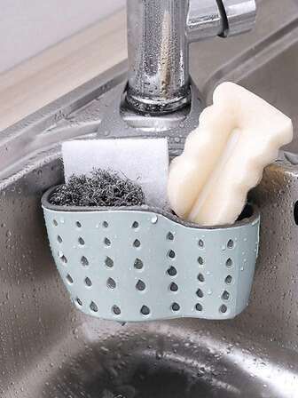 1pc Sink Hanging Drain Basket With Silicone Storage Box, Adjustable Strap, Can Hold Sponge, Also Suitable As Faucet Hanging Basket, Ideal For Kitchen Sponge And Cloth Storage Kitchen Items Kitchen Accessories Kitchen Tools