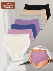 MEIYATING 7-Pack Plus-Size Women's Cotton Panties, High-Waisted, Tummy-Control, Seamless, Jacquard Pattern, Mid-Waist, Briefs, Comfortable Fit, Close-Fitting Design. - 彩色 - 查看 5