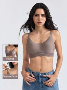 Loungeista 女士透气聚拢文胸，时尚内衣，轻薄性感内衣，无钢圈文胸，无缝文胸，舒适无钢圈文胸 - 咖啡棕 - 查看 2