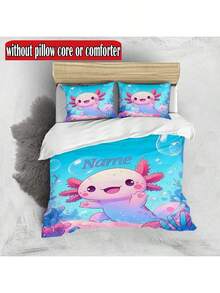 3 Peças Conjunto de Capa de Edredom Macio e Resistente a Rasgos com Estampa Fofa de Axolotl - Roupa de Cama Personalizável para Todas as Estações - Inclui 1 Capa de Edredom e 2 Fronhas (Sem Enchimento)