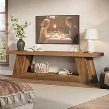 Tribesigns 63" Rustic TV Stand For 55/60/65/75-Inch TVs,  Long Media TV Console With Storage Shelve, Entertainment Center Television Stand For Living Room, Bedroom (Brown) - 棕色 - 查看 2