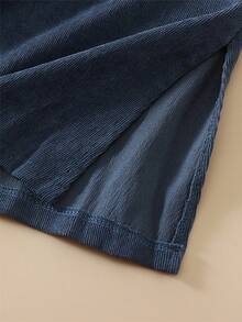 大码女式复古灯芯绒翻领宽松单排扣长袖连衣裙开衫，冬季服装，女士冬季外套