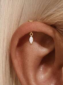 1 pieza Pendientes de botón planos de plata de ley 925, pendientes para perforación de cartílago de la oreja de baja alergia para mujeres, pendientes de cartílago de oreja/nariz chapados en oro de 18K, aptos para uso diario - Dorado - Ver 4
