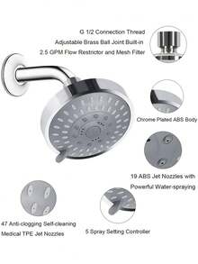 One High-Pressure 4-Inch Round Shower Head With A Stylish Square Overhead Design. This Durable, High-Pressure Wall-Mounted Shower Head Is Made Of Thickened ABS Material, Enhancing The Showering Experience. - Silver Round - View 8