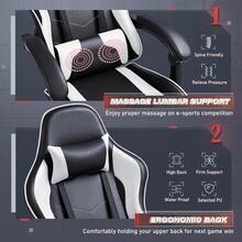 Gaming Chair Video Game Chair With Footrest And Massage Lumbar Support Swivel Seat Height Adjustable Computer Chair With Headrest Racing E-Sport Gamer Chair - White - View 4