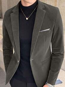 Men's Lapel NeckLong Sleeve Single-Breasted Casual Suit Jacket - Grey - View 8