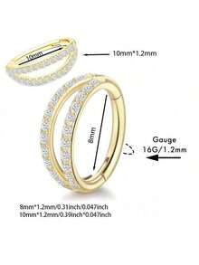 Anillos de septum con circonita cúbica de rosa, aros nasales para mujeres, joyería hipoalergénica para perforaciones de daith, hélix y cartílago de 10 mm - Rosa - Ver 4