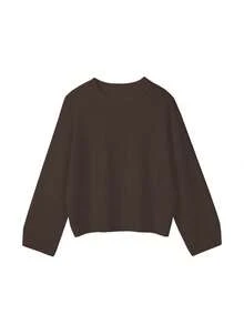 FOR BEAUTY 秋冬新款圆领长袖纯色简约针织衫，女士休闲通勤套头衫，柔软舒适宽松版型，新年时尚上衣 - 慕斯棕 - 查看 6