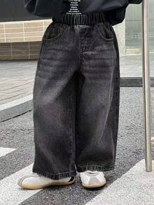 Boys' Loose Straight Leg Jeans, Autumn - Black - View 3