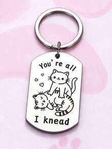 1pc Cute Cat Massage Dog Tag Keychain, Interesting Gift For Friends - Old Gold - مشاهدة 2
