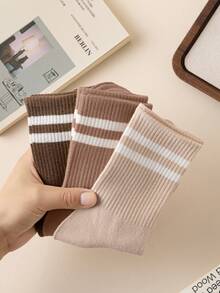 6 Pairs Stripe Design Mid-Calf Socks,Business Casual,With Elastic Band, Soft And Comfortable, Suitable For Daily Wear