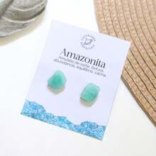 Amazonite Stone Earrings | Natural Raw Stone Stud Earrings | Small Earrings | Raw Stone Earrings | Amazonite, A Stone Of Luck And Success - Màu xanh Bạc hà - Xem 3