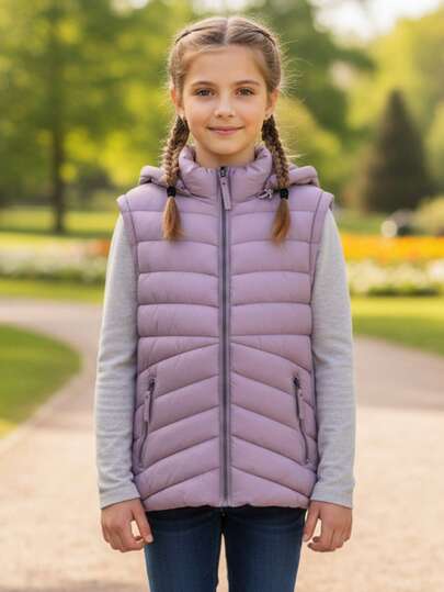  Little Big City Chaleco acolchado para niña con capucha, moda infantil moderna y cómoda para invierno o entretiempo, ideal para regalar, prenda ligera tipo puffer casual urbana, ropa juvenil versátil para escuela, paseos o uso diario, disponible en varios colores de temporada