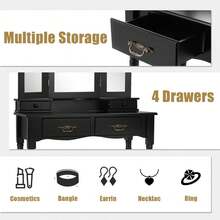 Lifezeal Black Tri Folding Mirror Vanity Makeup Table Stool 4 Drawers - màu đen - Xem 3