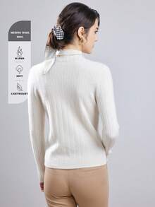 Áo len cổ cao nữ mùa thu/đông, 100% len Merino, dáng rộng, chất liệu dệt dày dặn, thích hợp cho kỳ nghỉ, công sở, nhà cửa, du lịch, sân bay, giữ ấm. - trắng - Xem 5