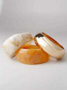 3pcs Set Exaggerated Asymmetrical Resin Semi-Transparent Bracelet For Women, Unique & Versatile - Multicolor - View 6