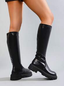 2025 New Autumn/Winter Women's Tall Boots, Thermal Lined Knee-High Riding Boots, Elevator Boots For Petite, Over-The-Knee Boots - Black - View 6