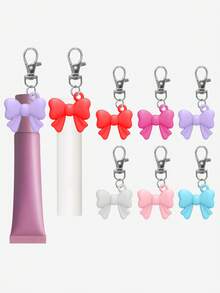 1个蝴蝶结唇彩钥匙扣，唇膏钥匙扣套，便携式唇彩收纳盒，唇膏收纳盒，唇彩钥匙扣，旅行配件，唇膏钥匙扣套，多功能配件，唇彩钥匙扣套，便携设计，易于挂在钥匙上，女士配件，情人节礼物 - 彩色 - 查看 2