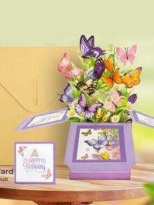 Butterfly Pop Up Card Box, Accompanied By An Exquisite Envelope, Valentine's Day Pop-Up Box, 3D Pop Up Birthday Cards, Happy Birthday Gifts Cards For Women, Daughter, Mom, Sister, Friend, Butterflies & Flowers Greeting Card With Blank Notecard & Envelope - Multicolor - View 4