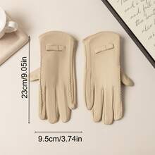 Women's Beige Leather Bow Gloves Elegant Winter Dress Gloves Soft, Warm-Weather Accessories Christmas Party Gift - Multicolor - View 5