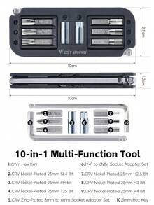 WEST BIKING 自行车维修工具 10 合 1 多功能组合工具扳手 便携式自行车工具 适用于山地车 公路车扳手 - 黑色 - 查看 3