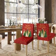 - Juego de 8 fundas de silla de comedor de Navidad, diseo de estrellas de pino de Navidad, elstico, extrable, lavable, protector de silla para comedor y decoracin del hogar - Rojo - + 4 - Ver 5