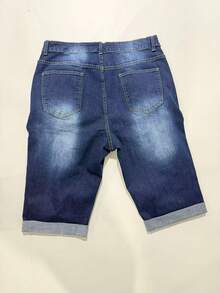 Plus Size Women's Cuffed Distressed Denim Jeans, Suitable For Work And Casual Occasions Summer - Blue - View 7