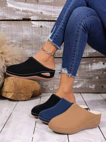 女士厚底套脚拖鞋，保暖闭趾，休闲舒适，适合秋冬季节，尺码 36-43 - 黑色 - 查看 7