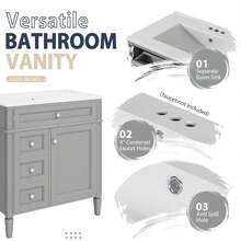MERAX 30'' Bathroom Vanity With Top Sink, Modern Bathroom Storage Cabinet With 2 Drawers And A Tip-Out Drawer, Freestanding Vanity Set With Mirror Cabinet, Single Sink Bathroom Vanity,Grey - Grey - View 7