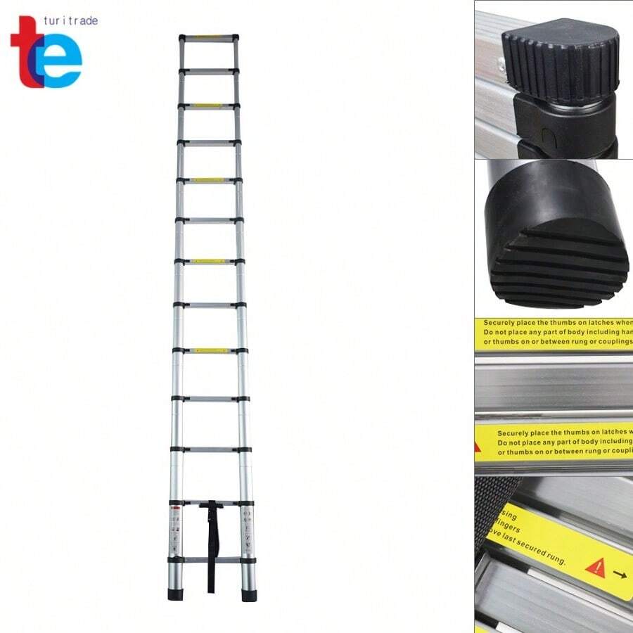 12.5 Feet Aluminum Heavy Duty Step Ladder Multi Purpose Extension Ladder 330Lbs - as pic - View 1