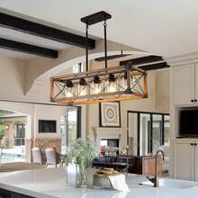 32'' Chandelier Fixtures LED Pendant Light Rectangle Oak 5 Lights Farmhouse(Local Delivery) - trắng - Xem 4