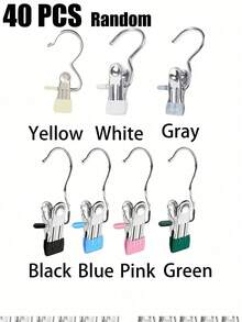 20Pcs/10Pcs/5Pcs Simple Stainless Steel Hook Clip, Multifunctional Single Hook Clip For Pants, Skirts, Drying Windproof Hook Clip, Household Space Saving Organizer For Bedroom, Closet, Wardrobe, Home, Dorm - Black - View 46