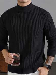 Jersey de cuello alto de punto de canalé de unicolor casual para hombre, para otoño e invierno