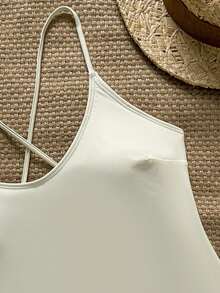 新款时尚性感纯色3D立体花卉吊带连体泳衣（女款）度假沙滩白色夏季 - 白色 - 查看 8