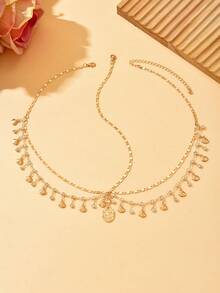 1 Fashionable And Simple Alloy Heart-Shaped Tassel Water Diamond Basic Chain Head Chain For A Girl's Dance Party Gift (Handmade Chain Cut According To Size, The Number Of Water Diamond Heart-Shaped Pieces Is Not Fixed) - 金色 - 查看 5