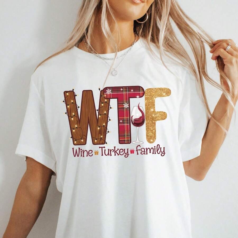 Camiseta familiar de vino y pavo para Navidad y Acción de Gracias.220g WoM-en's 100% Cotton T-Shirt - Feminine and Comfortable FiT-Suitable for all people, whether woM-en or M-enhigh-quality durable fabric suitable for all seans,ft to the touch but built to lastBreathabletops woM.en fall outfiT.S for woM.en vaC.Ation outfiT.S woM.en halloween costume - Blanco - Ver 1