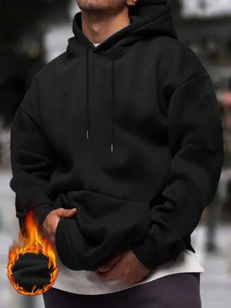 Sudadera con capucha casual de unicolor, de manga larga y hombros caídos, con cordón y bolsillo, para hombres, otoño/invierno, vuelta al colegio