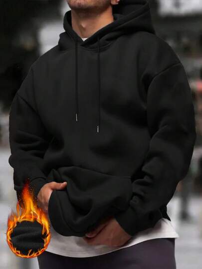 هودي كاجوال بأكمام طويلة وجيب سحاب، لون أحادي، للرجال، مناسب للخريف والشتاء وعودة المدرسة
